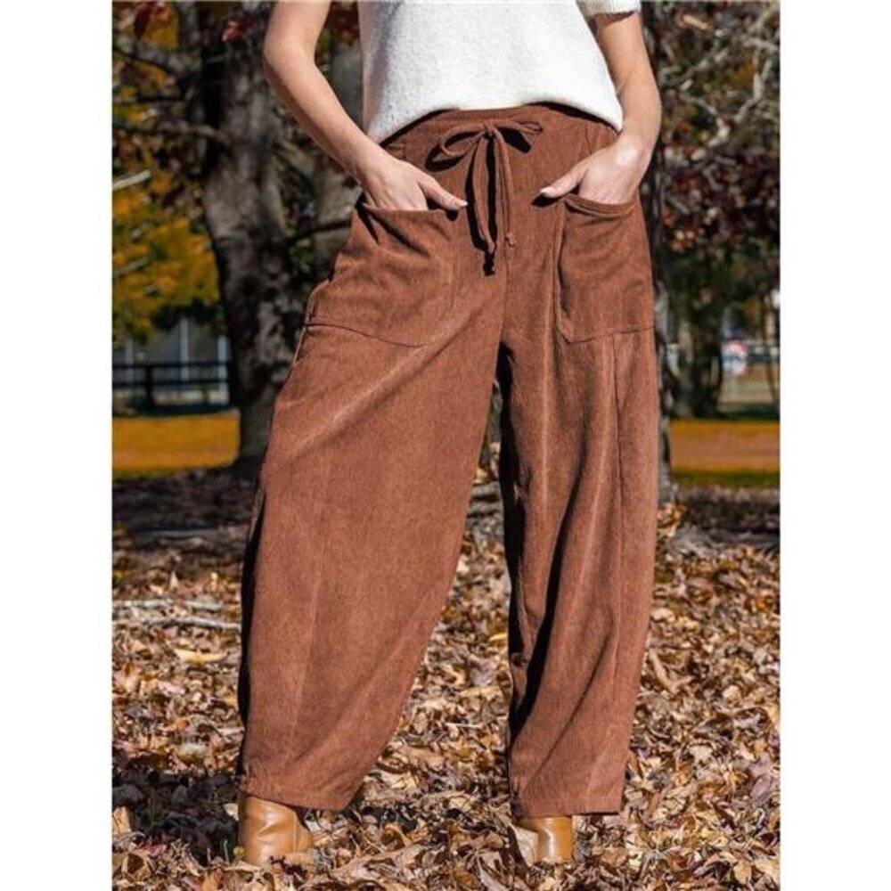 Casual Corduroy Wide Leg Pants with Pockets